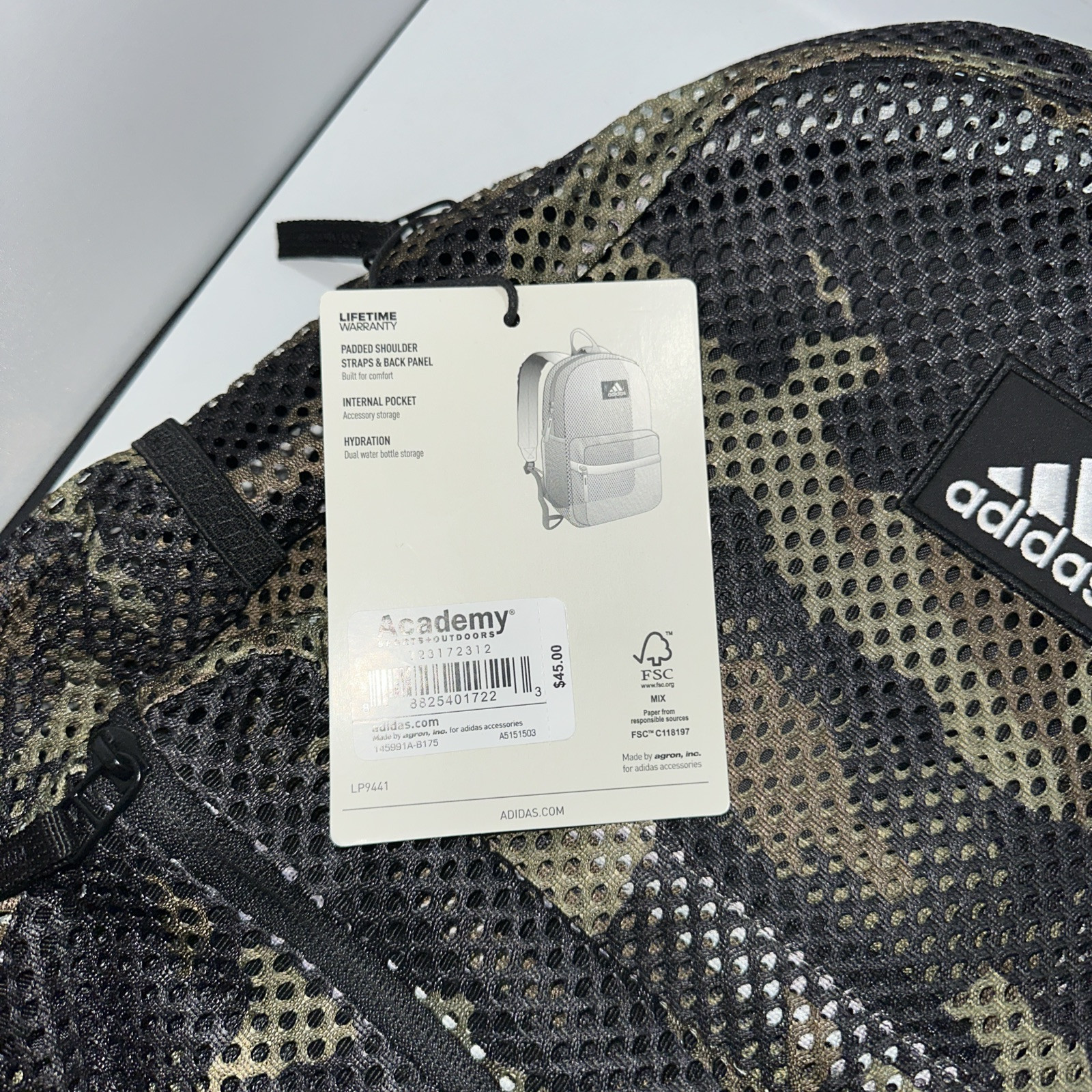 Adidas Hermosa 2 Mesh Backpack Camouflage Green Black Mesh, New With Tag. (17)