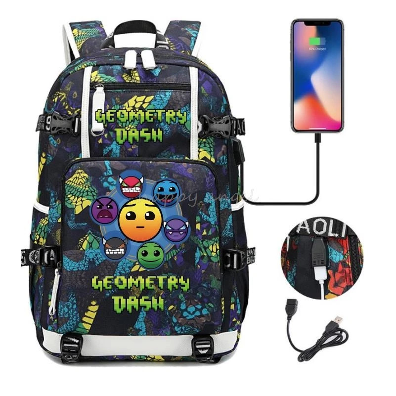 Geometry* Dash Printing Backpack Usb Charge School Bag Student Bookbag Backpacks