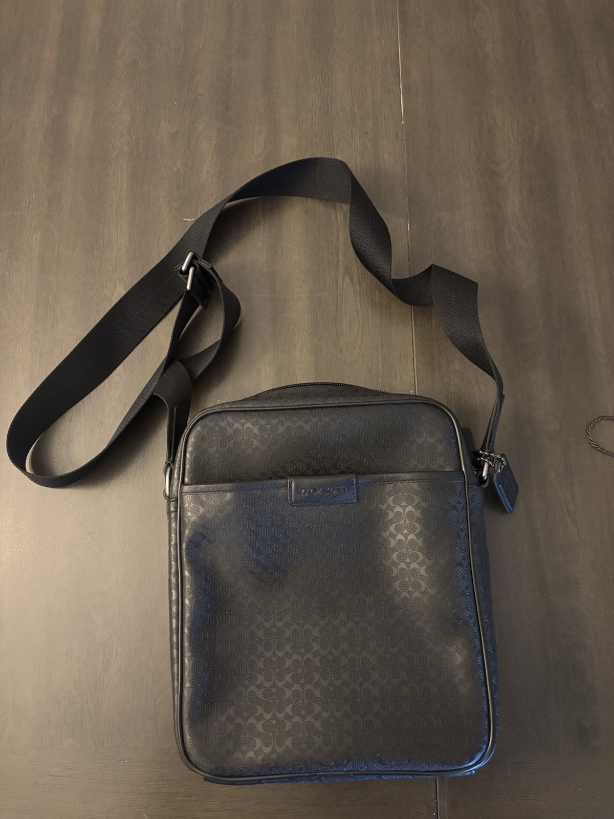 COACH SIGNATURE C LOGO BLACK GUNMETAL FLIGHT BAG CROSSBODY PURSE F70848 Dust Bag
