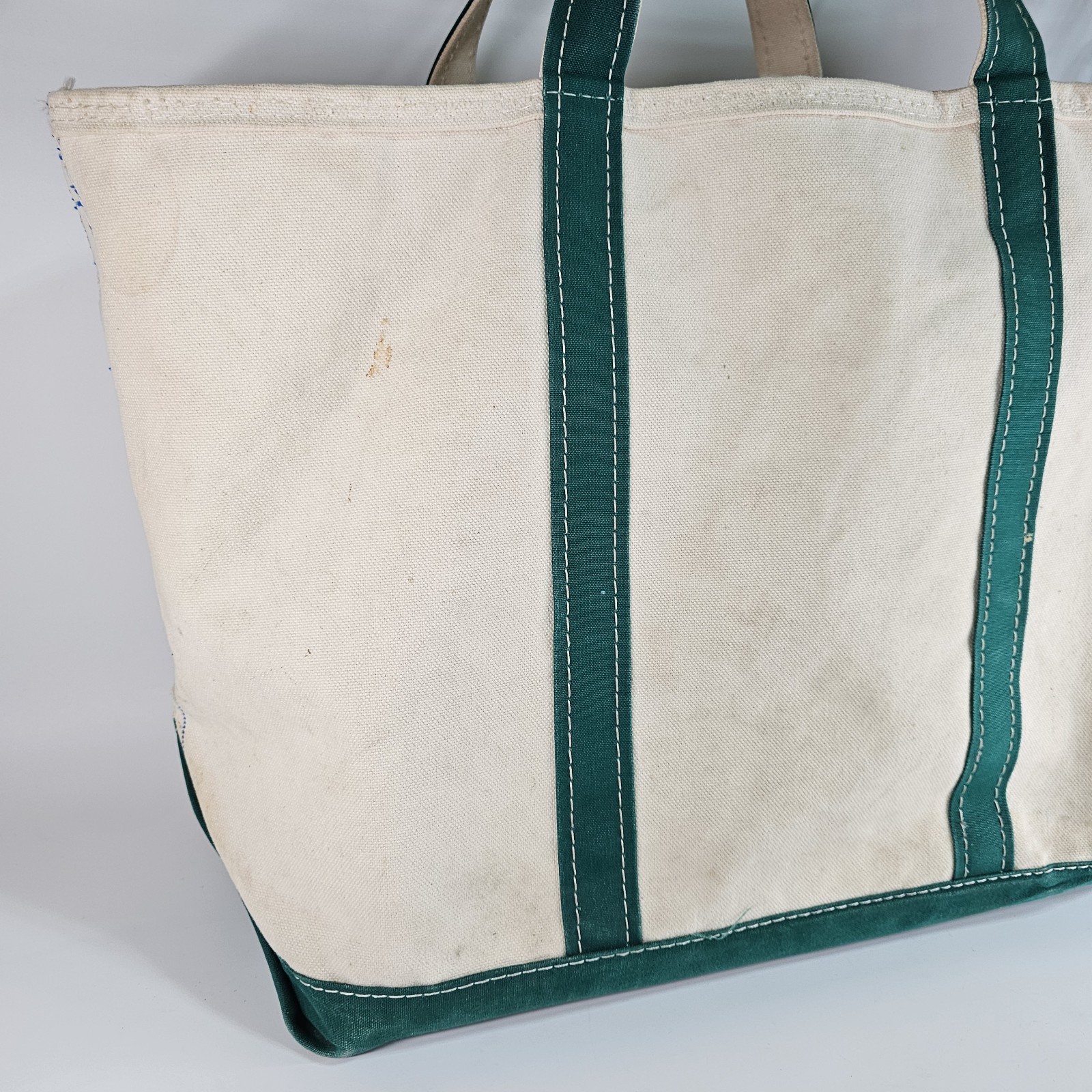 Vtg LL Bean Boat And Tote Bag Canvas Green Zip Top Heavyweight Large 21x13x7