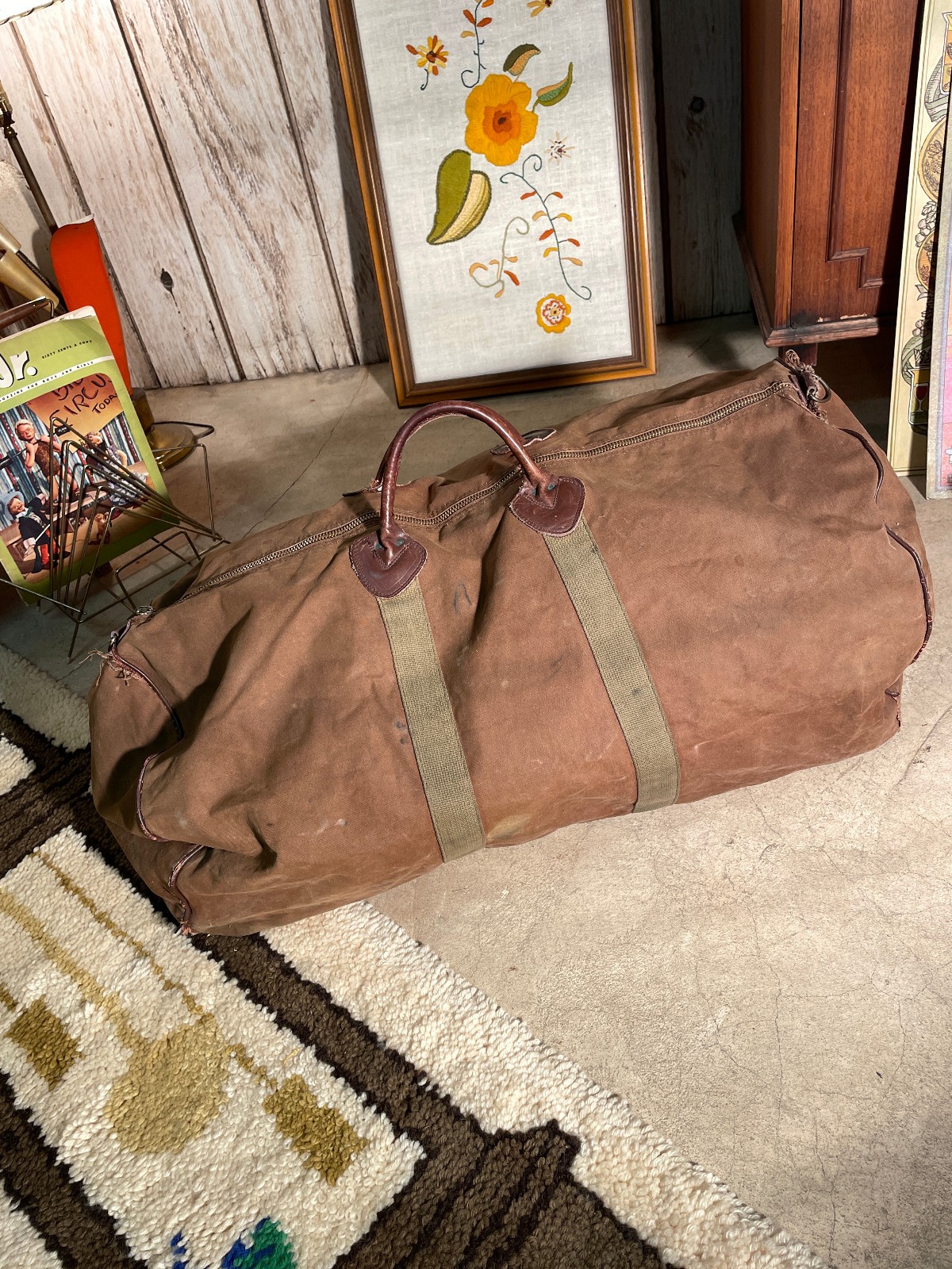 Vintage 60s / 70s Extra Large LL Bean Duffel Weekend Bag 26″ Maine Talon Zip