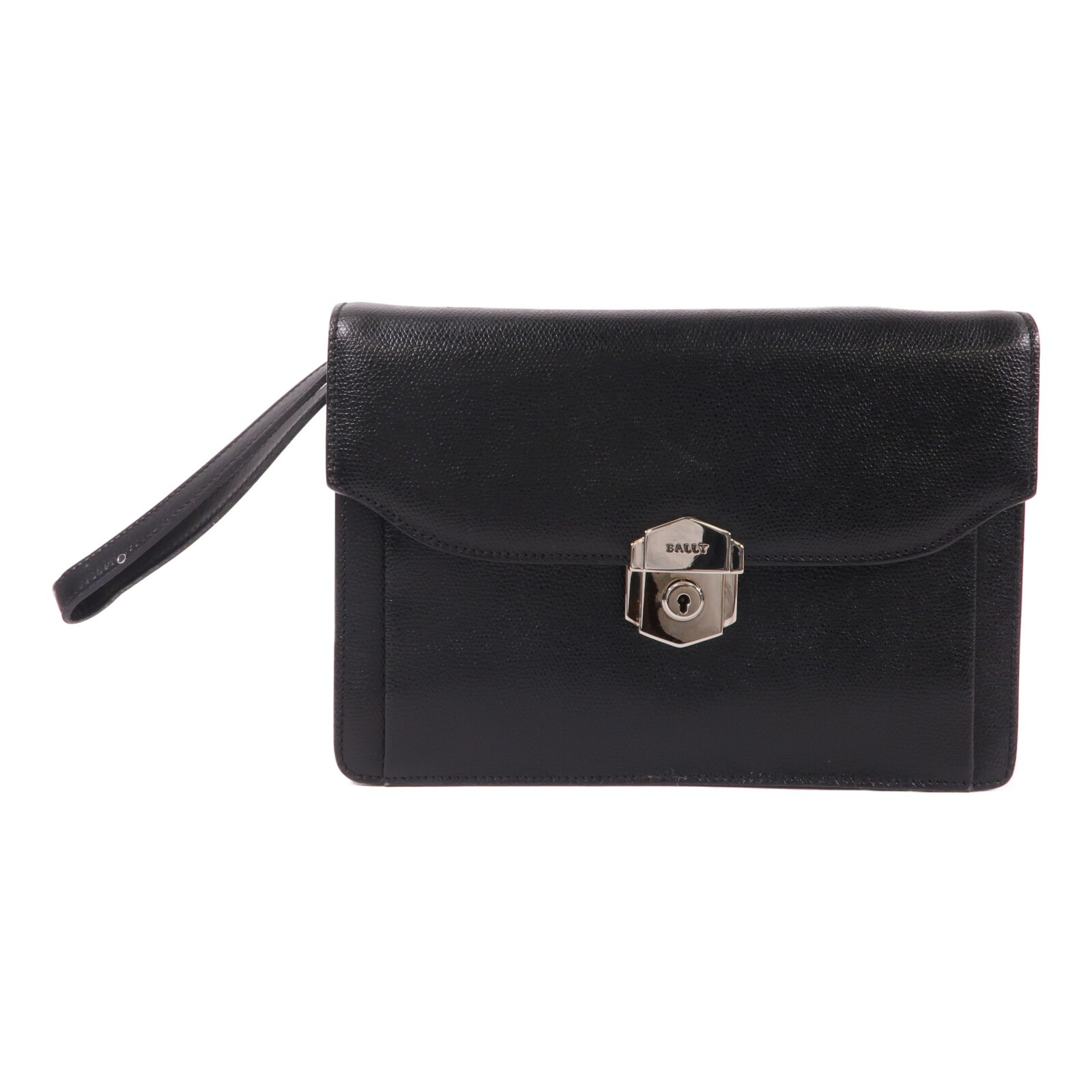 BALLY SHW Clutch Bag Calfskin Leather Black