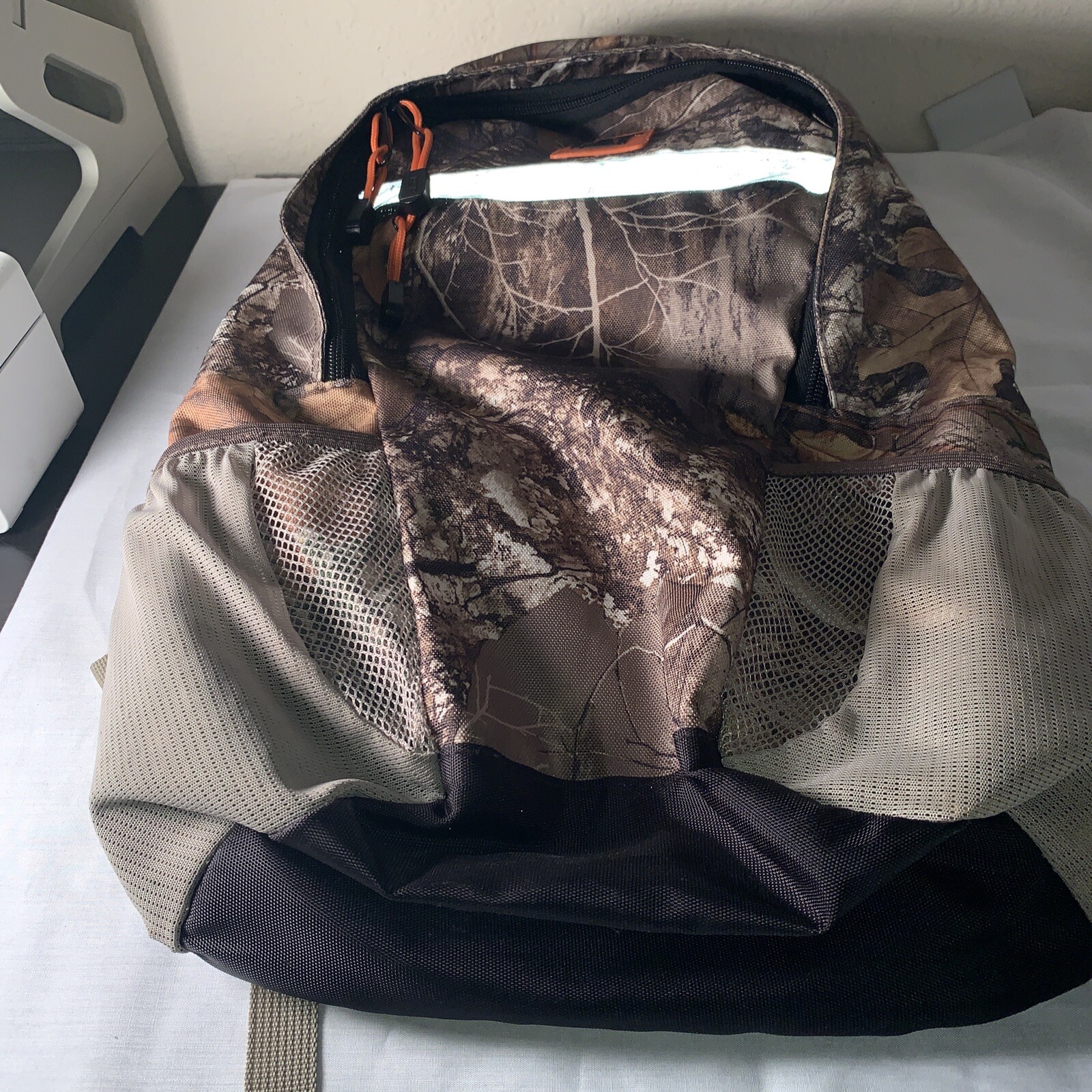 Caterpillar CAT Tree Green Black Orange Camo Back Straps Pockets Rare Backpack