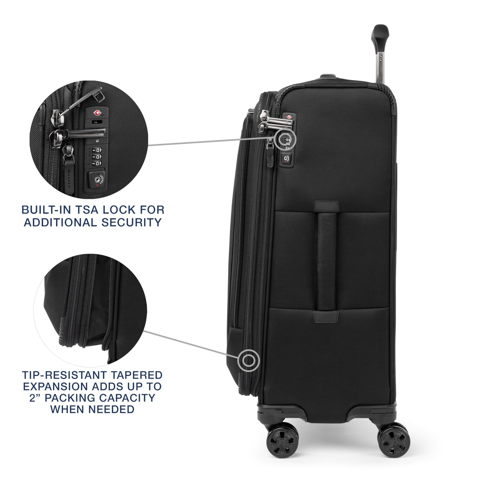 Travelpro Crew Classic Lightweight Softside Expandable Luggage, Black Medium U1