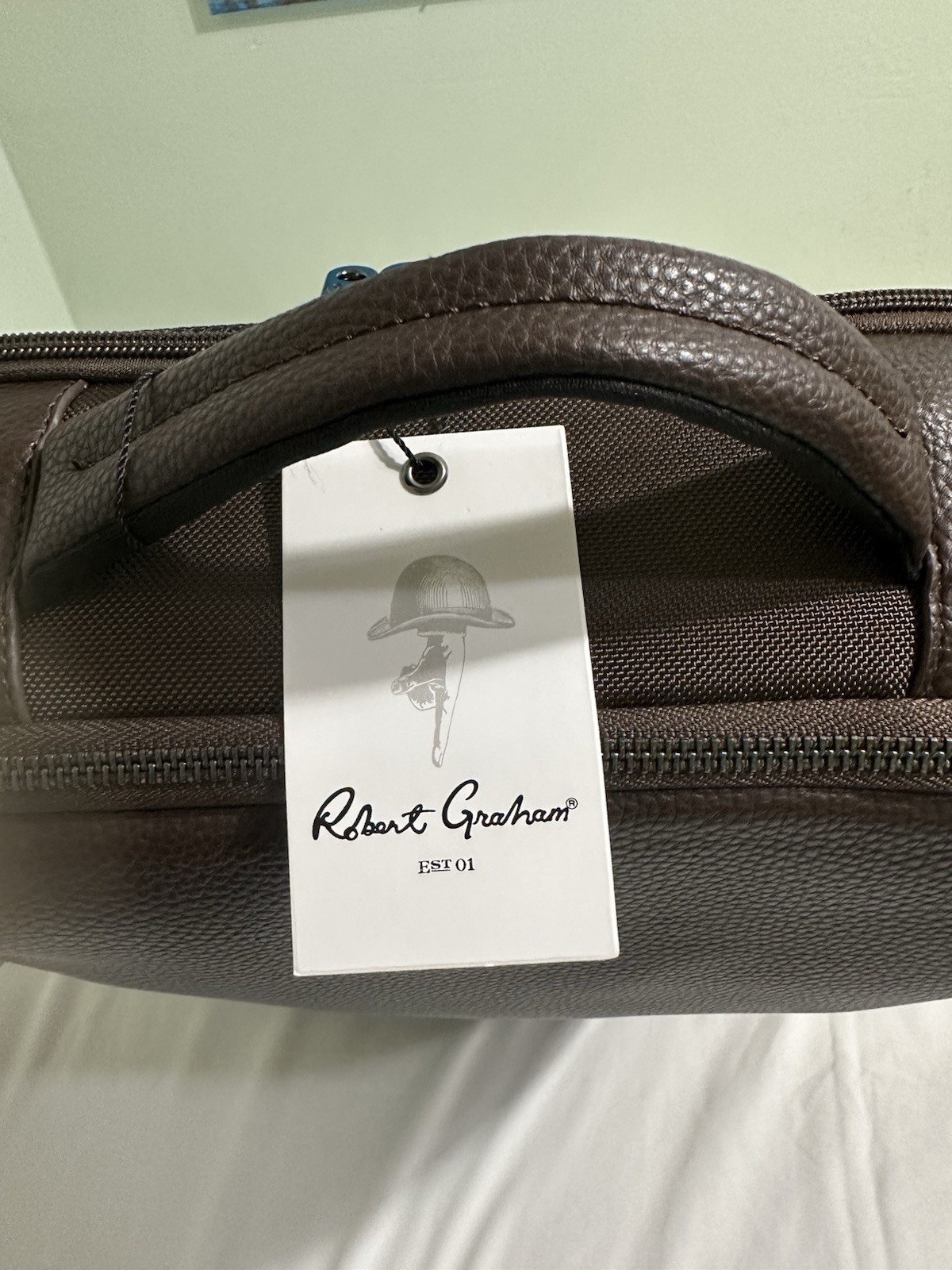 NWT Robert Graham LEATHER Panel Solid Travel Padded Laptop BROWN Backpack! $228!
