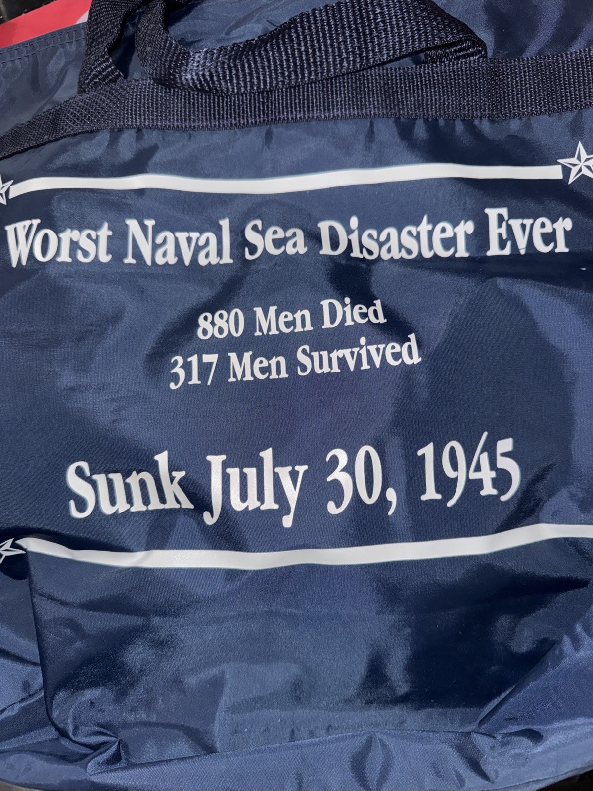 Worst Naval Sea Disaster Ever Sunk July 30, 1945 Tote USS Blue Vinyl With Nylon