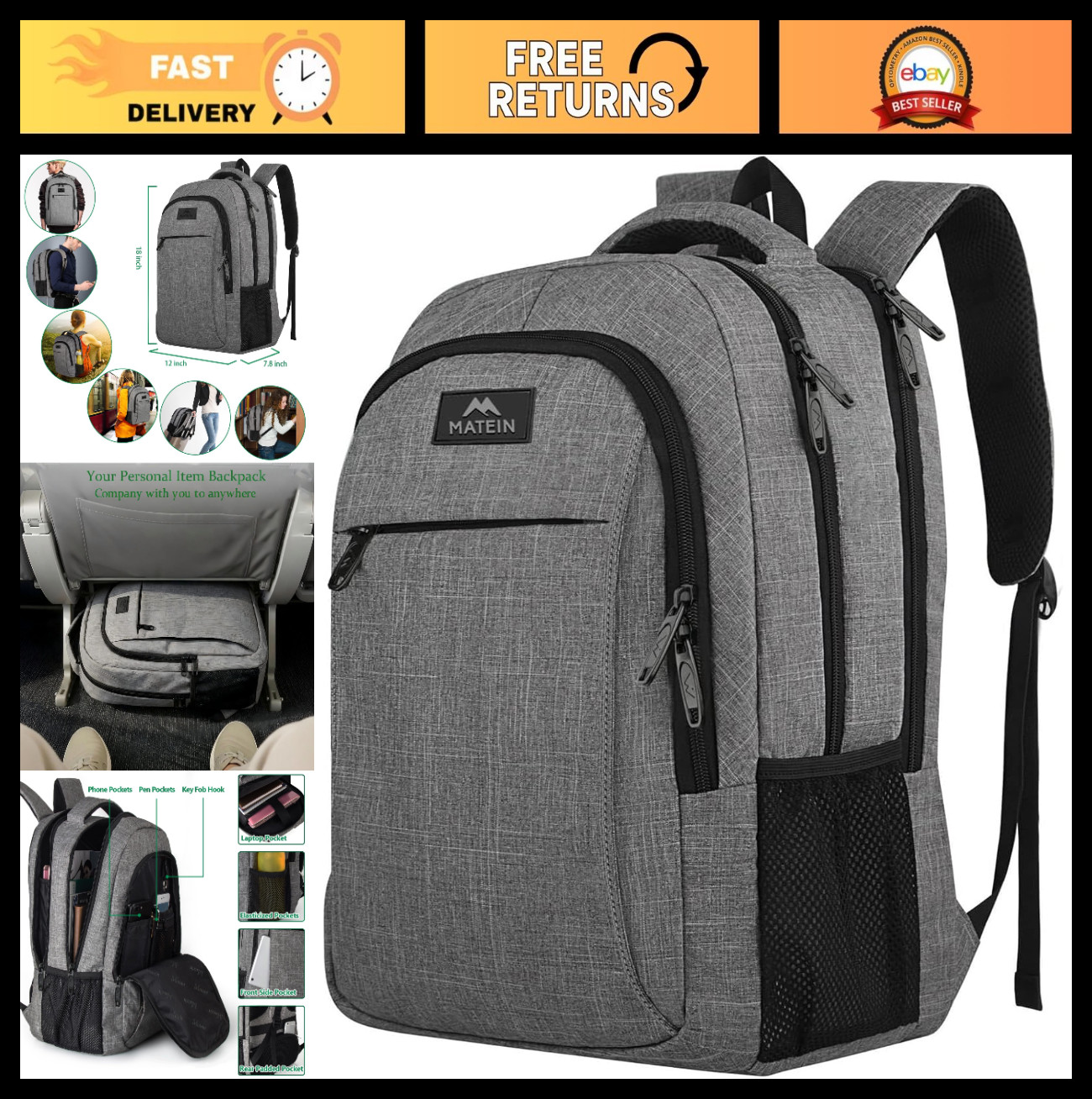 Travel Laptop Backpack – Anti-Theft Slim Design, Water Resistant, Fits 15.6″ Not