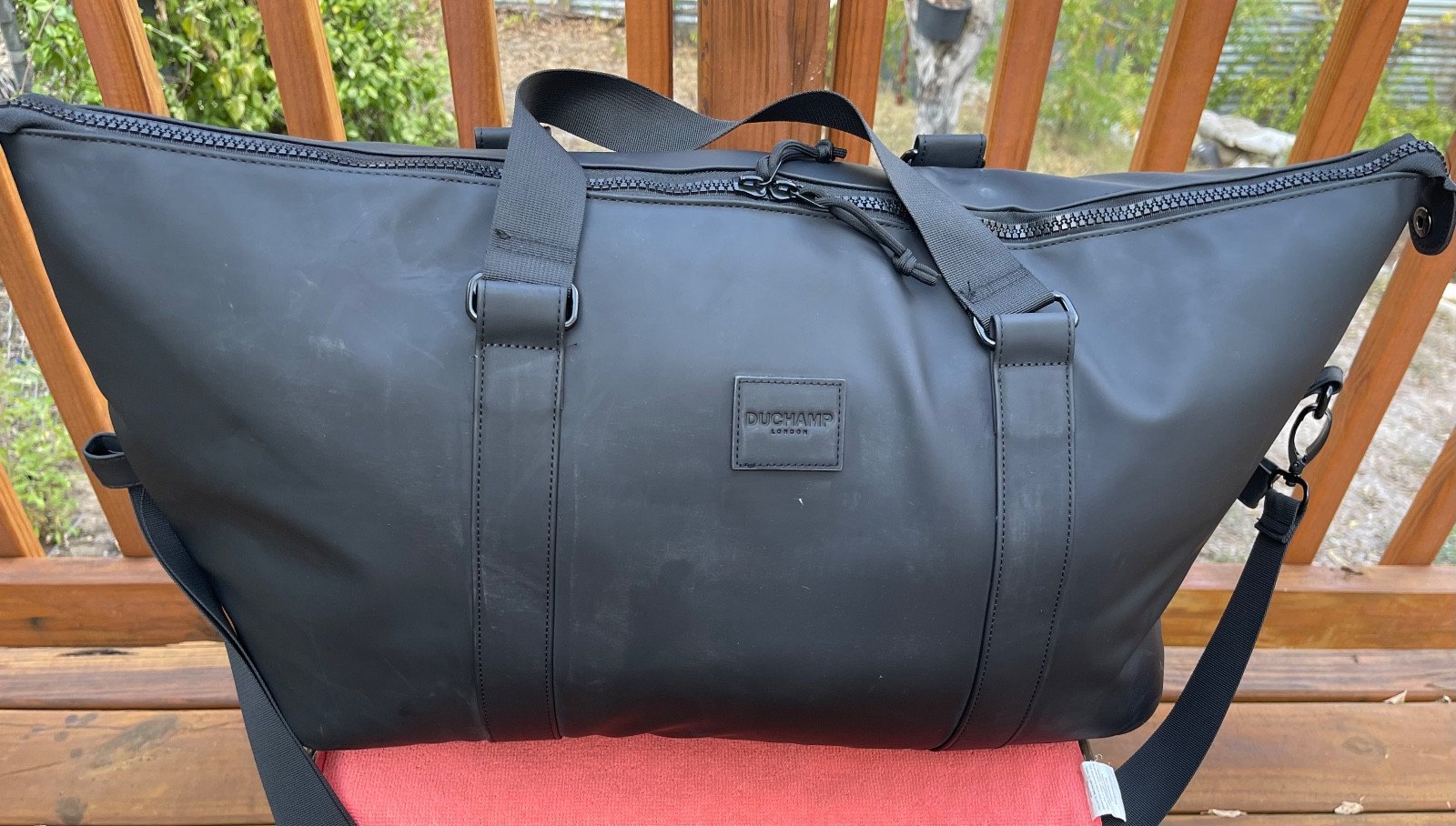 Duchamp London Duffle Bag With Strap & USB Cable in Black-$240