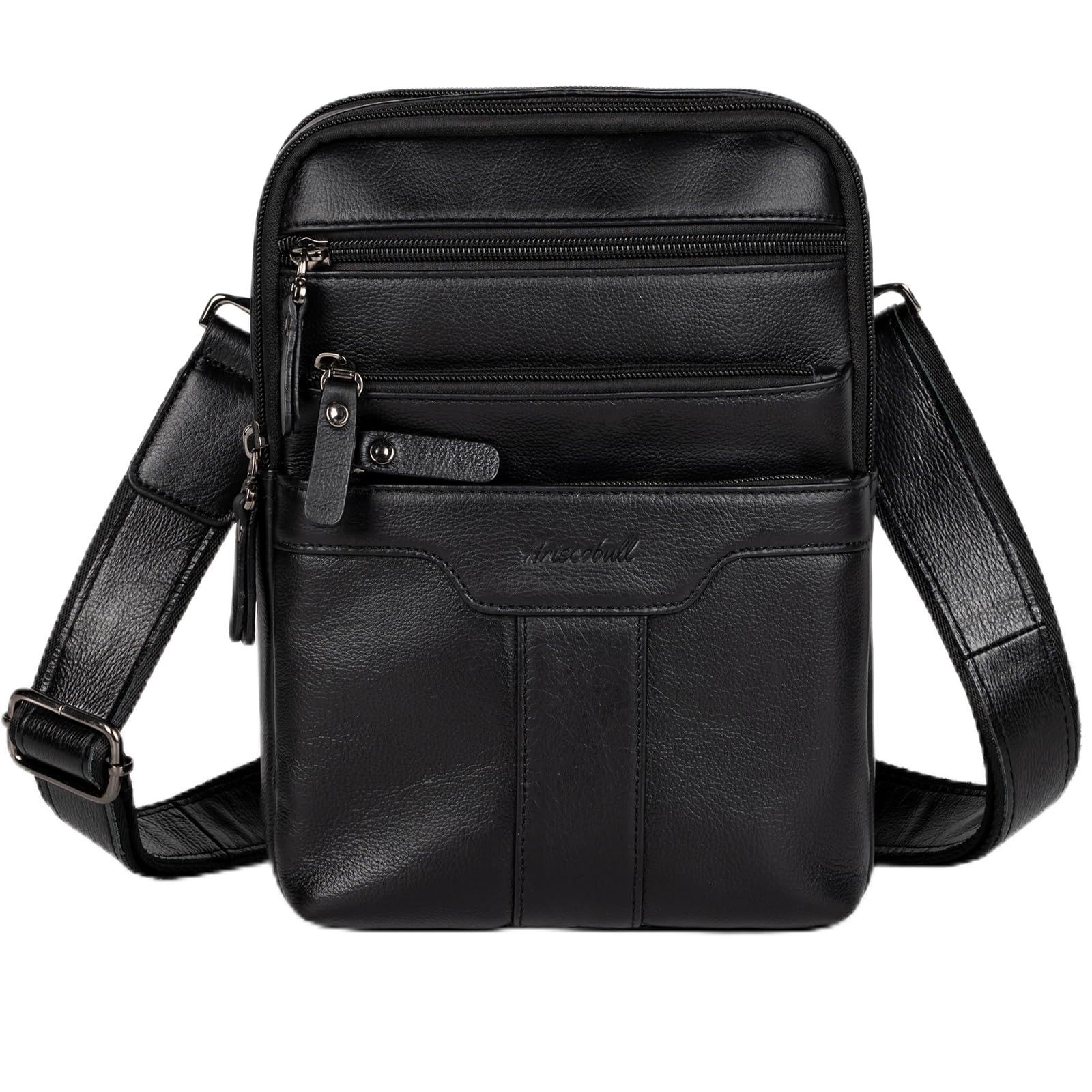 Ariscobull Leather Messenger Bag for Men, Small SIZE FOR IPAD MINI, Black