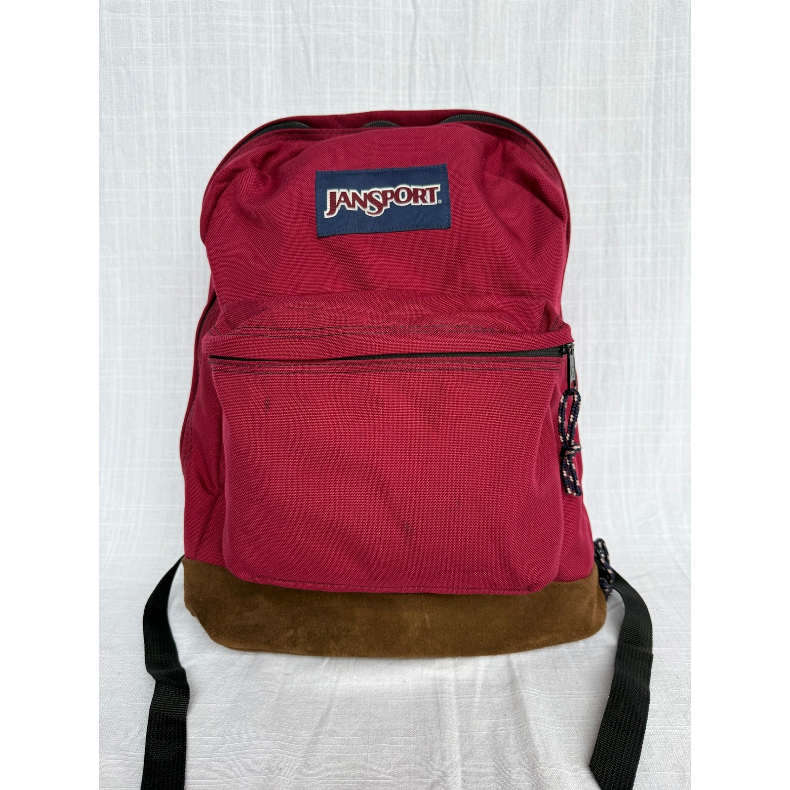 90s JanSport Backpack Vintage Suede Bottom Burgundy Made In USA Gorpcore Retro