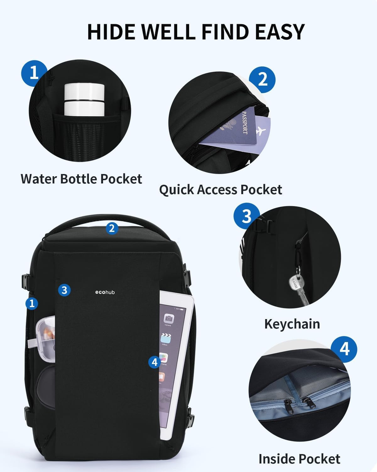 Travel Backpack for Men, Flight Approved Carry on Bag, Personal Item for Airplan