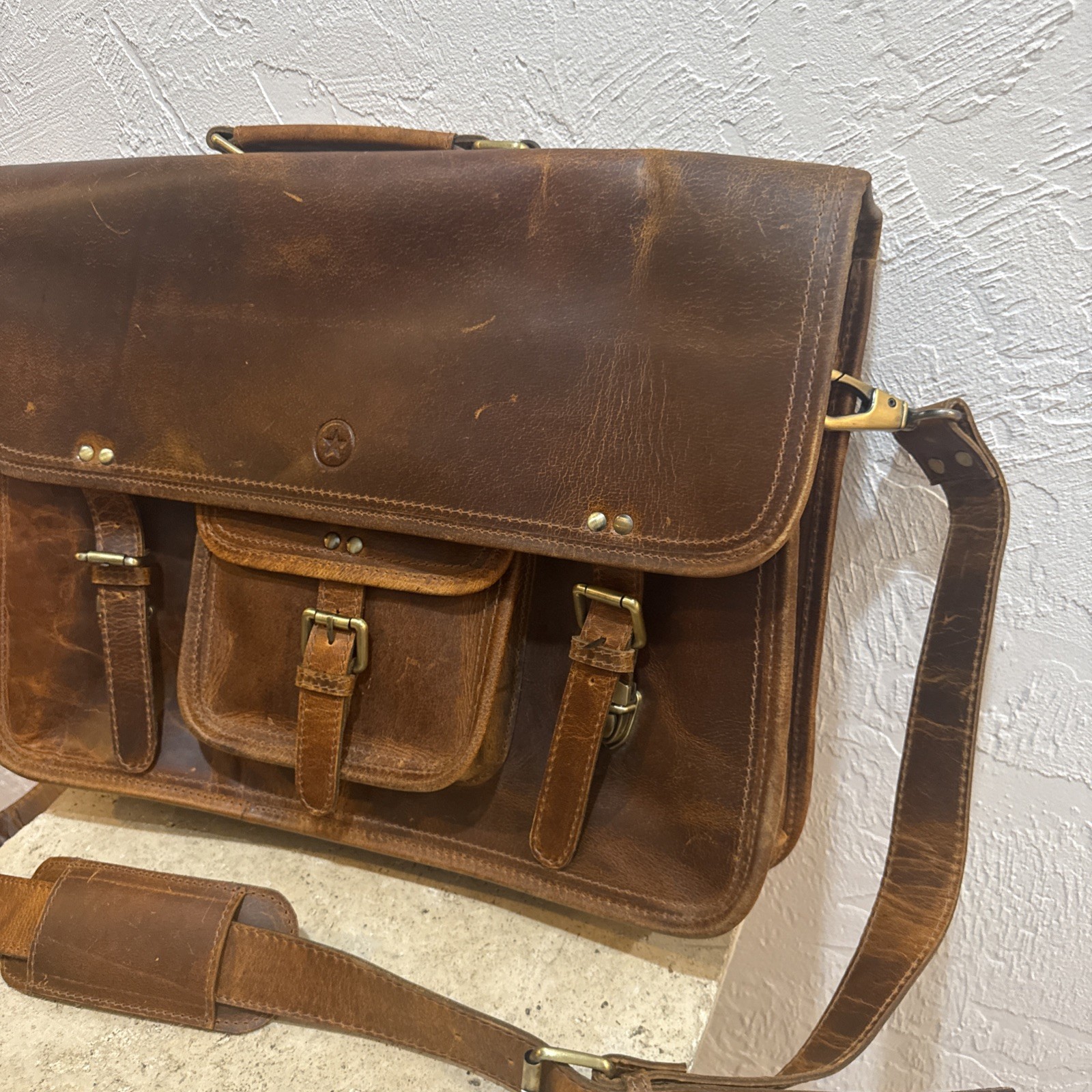 Aaron Leather Goods Messenger Side Bag 18×14 Buffalo Distressed Brown Laptop