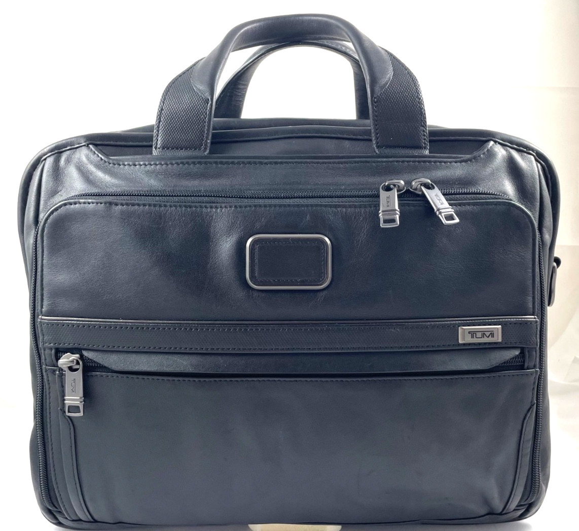 Tumi Alpha 3 Organizer Leather Briefcase Laptop Carry Bag Black 117320 Reg $895