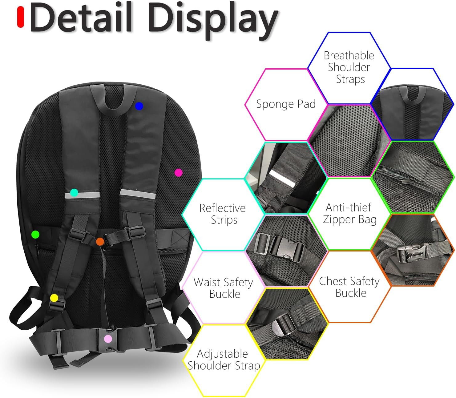 Motorcycle Backpack for Men, LED Backpack with DIY Programmable Full Color Scree