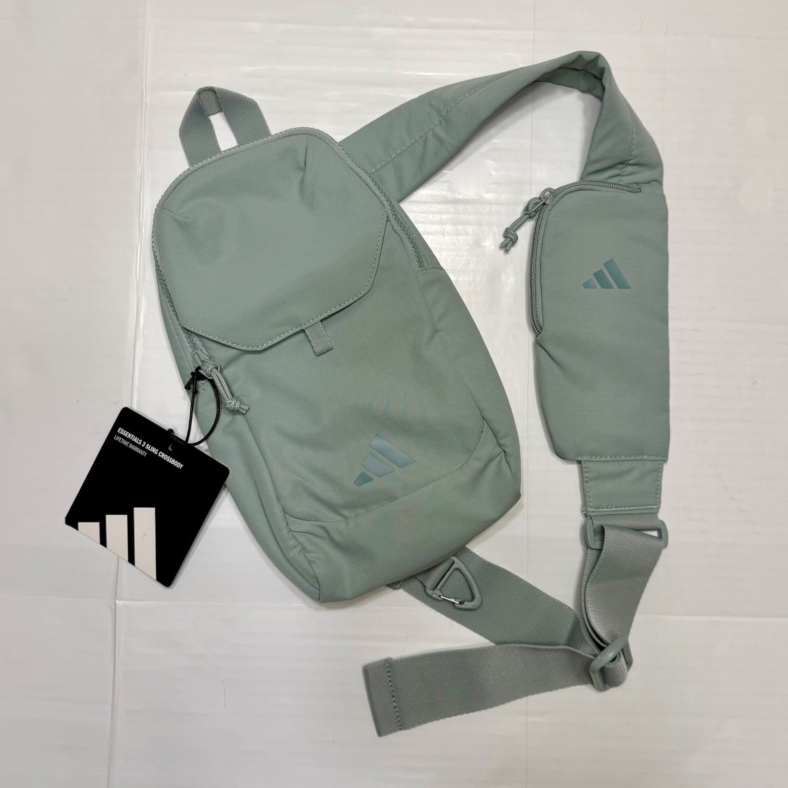 Adidas Essentials 3 Sling Crossbody Bag Sage Green Athletic Travel Pack NEW