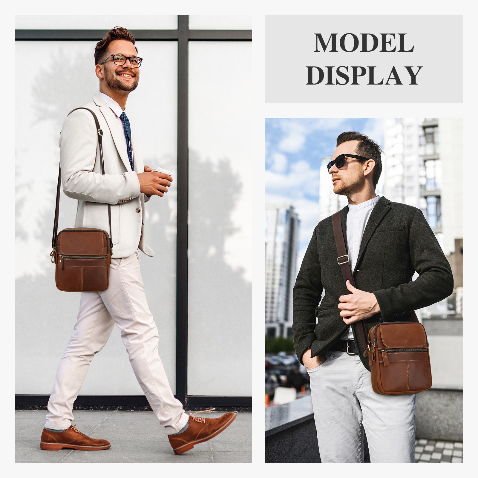 Men Genuine Leather Small Messenger Bag Crossbody Shoulder Bag Vintage Satchel