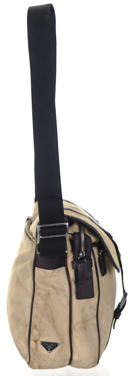 Vintage PRADA Beige Brown Canvas Leather Messenger Crossbody Bag Italy