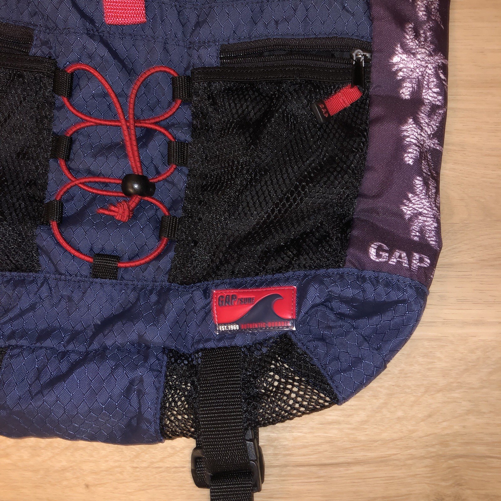 GAP Surf Backpack Mesh Bag Strap Blue Red Purple Palm Tree Y2K Gorpcore Vintage