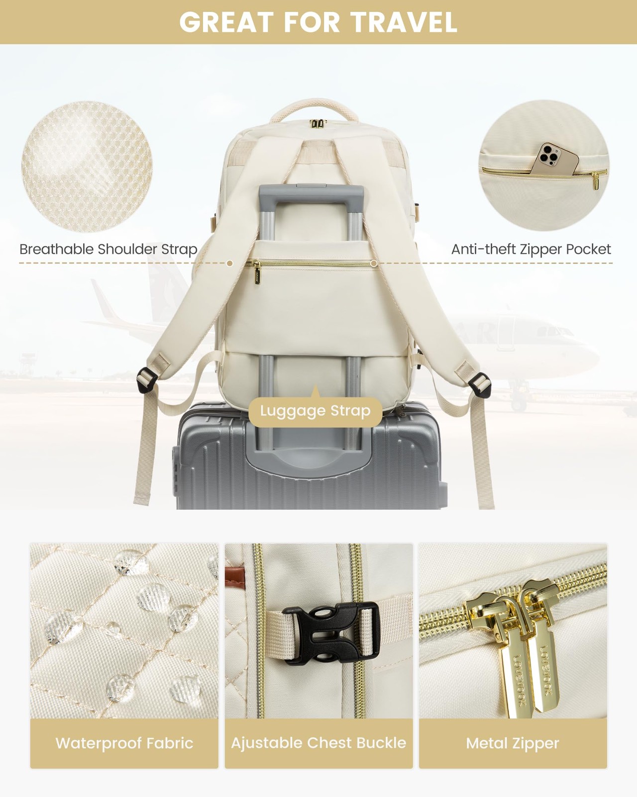 LOVEVOOK Travel Backpack for Women, Carry on Backpack for Airplanes,TSA Personal