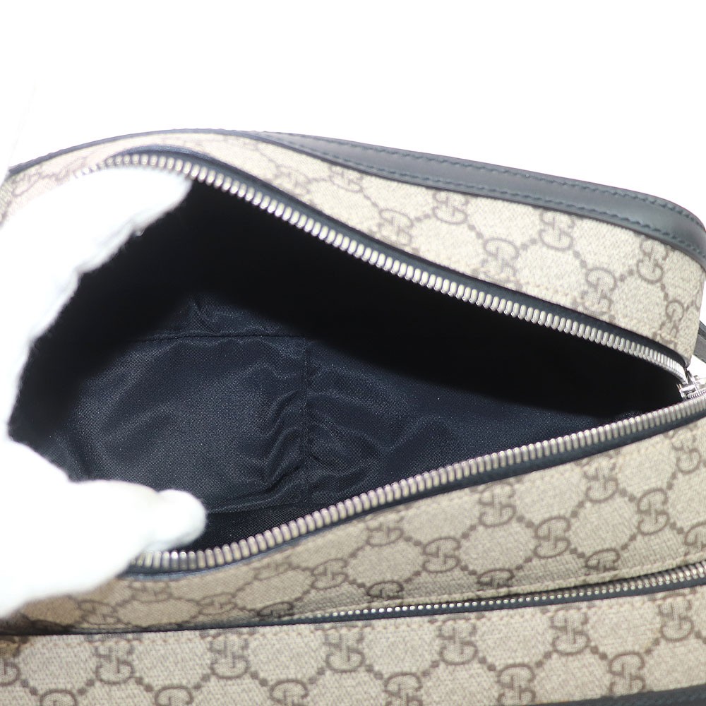 Gucci GG Supreme Canvas Clutch Bag Double Zip Beige Black Pochette