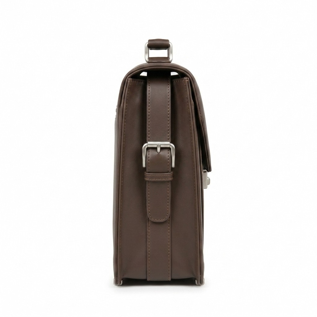 Brown Leather Executive Briefcase Push Lock Flap Mens Laptop Business Lawyer Bag