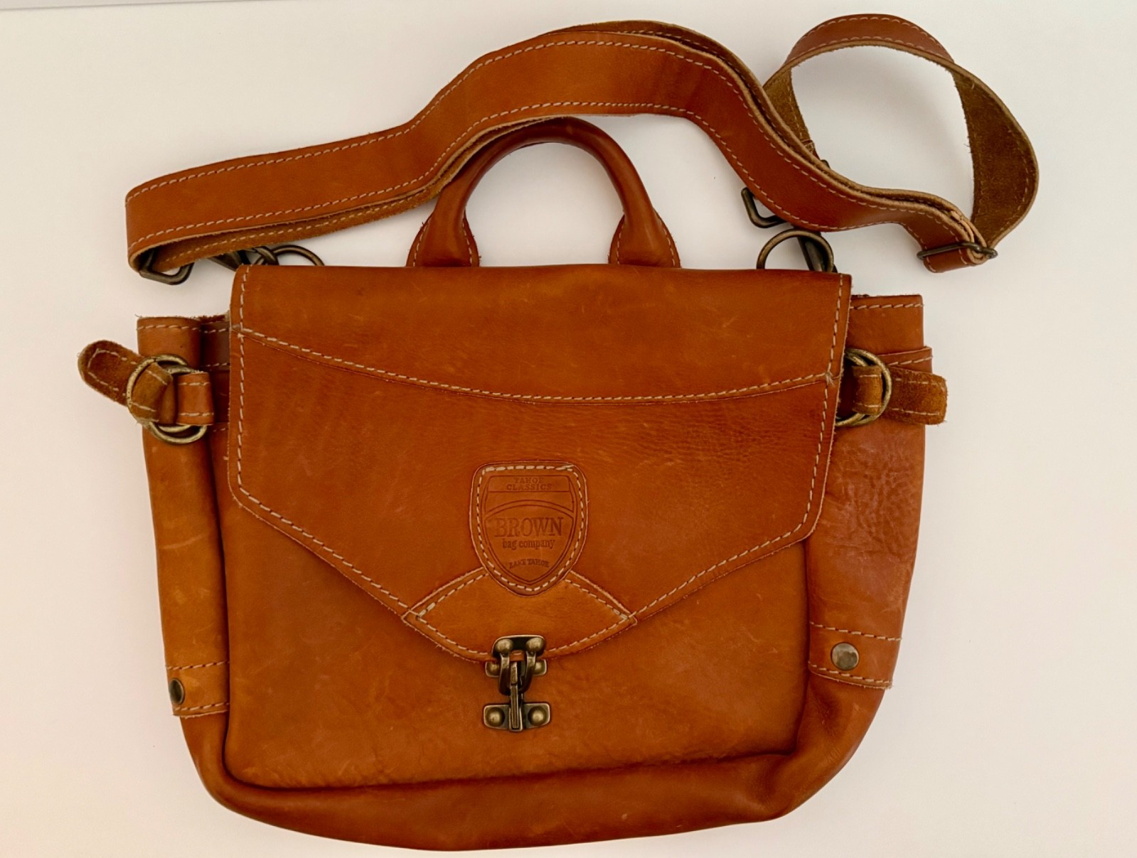 Vintage TAHOE Brown Bag Co Alpine Postal Messenger USA Made Leather Handcrafted