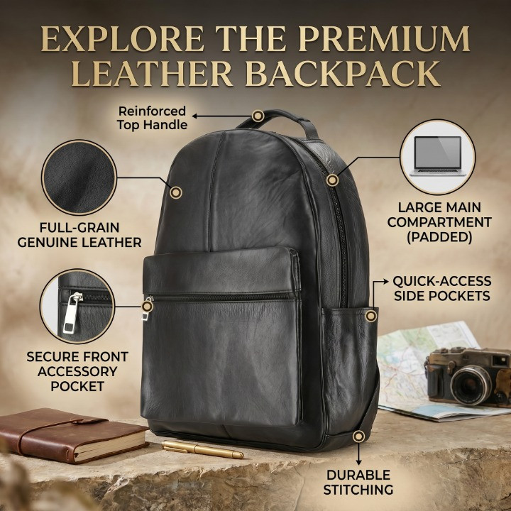Leather Backpack Cowhide Genuine Vintage Travel Rucksack Laptop Shoulder Bag Men