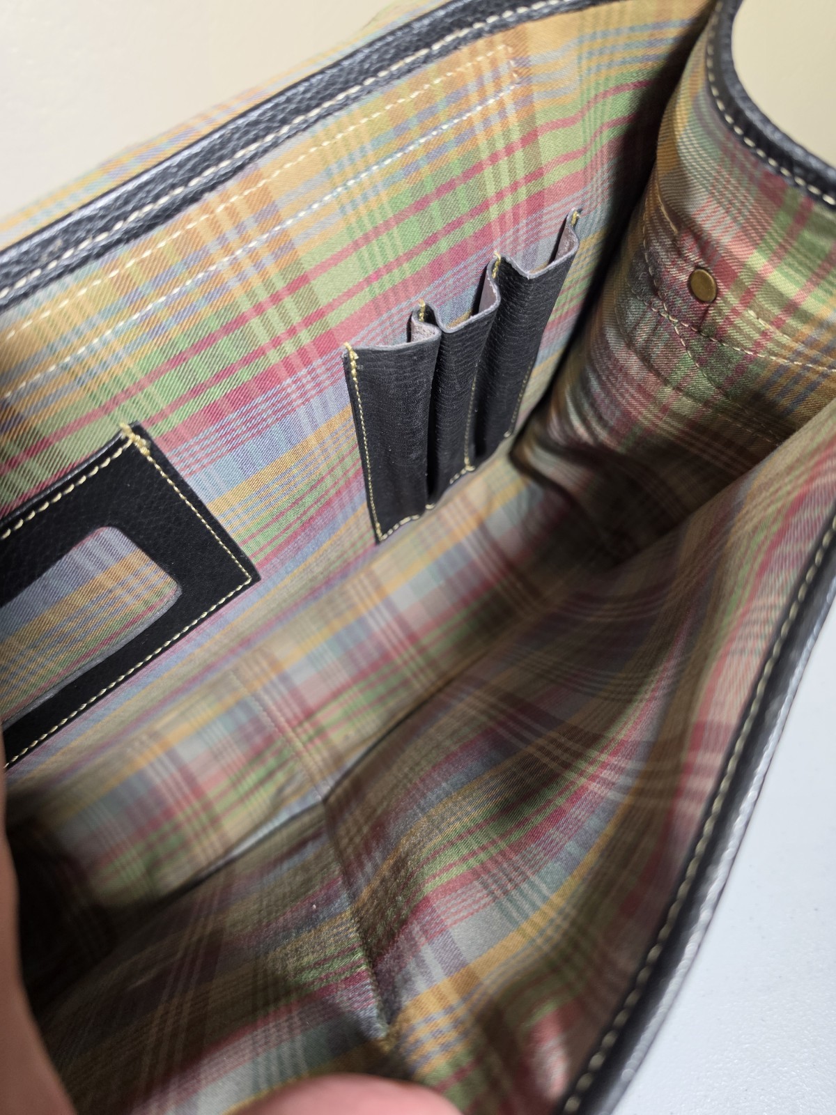 Mulberry VTG 90’s. Scotchgrain Leather, Heritage Briefcase/Messenger Bag. Tartan