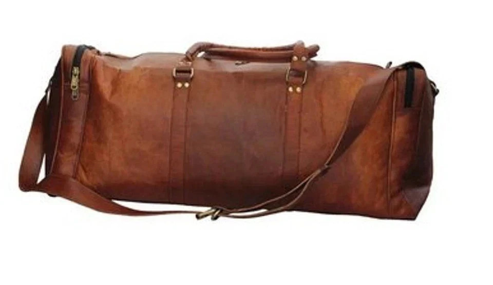 Men’s Brown Genuine Deep Leather 30″ Travel Duffle Gym Bag New