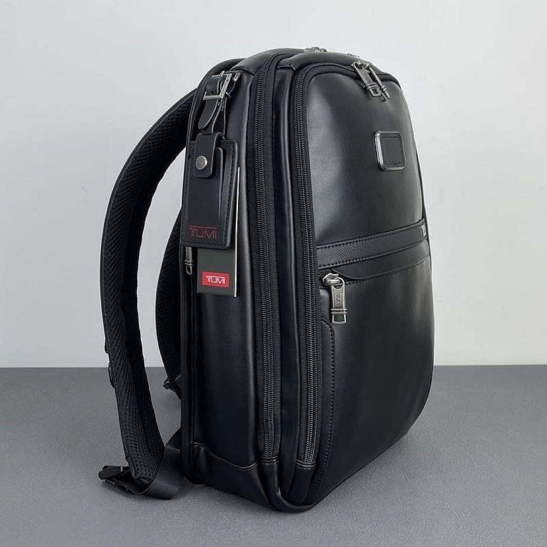 Tumi Alpha 3 Backpack Slim Leather Black Business Bag Padded PC Pocket Outletn
