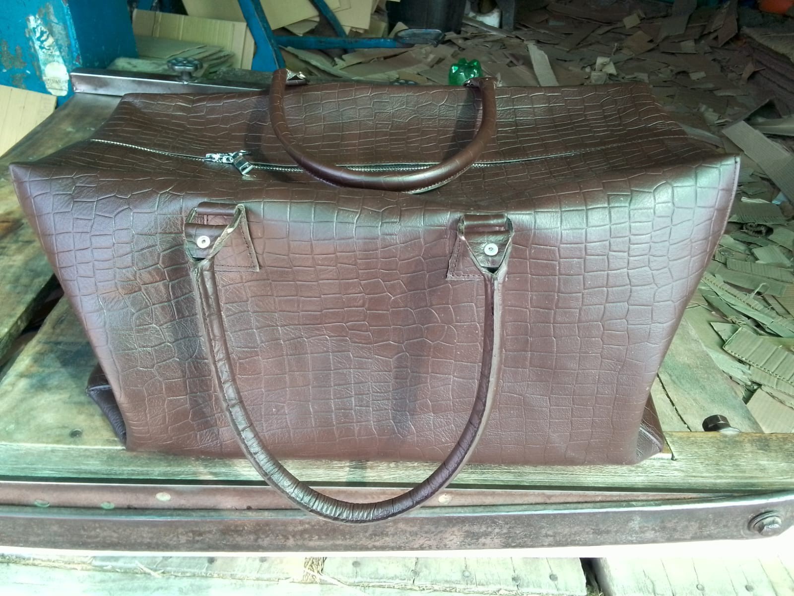 Genuine Leather Crocodile Duffle Bag Brown Ctoc Travel Weekender Luggage Tote