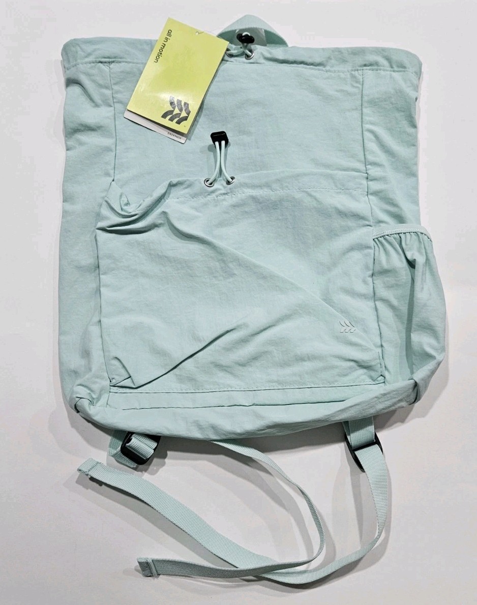All In Motion 20L Cinch Backpack Adjustable Straps Water Repellent Mint GreenNew
