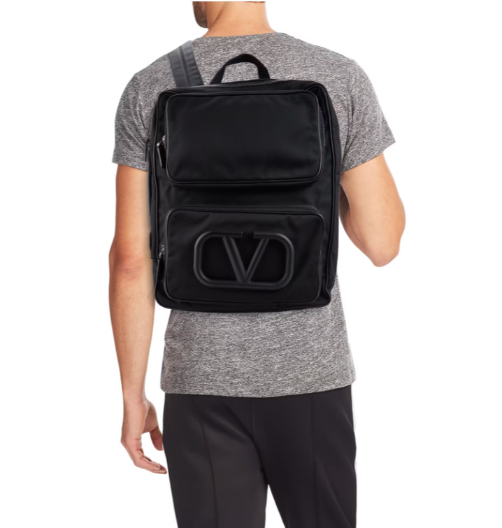 Valentino Garavani V-Logo Single Strap Versatile Bag in Textile and Leather