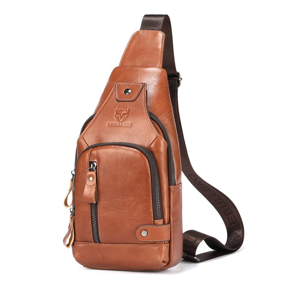 Sling Bag for Men Genuine Leather Chest Bag Crossbody Backpack Travel Hiking …