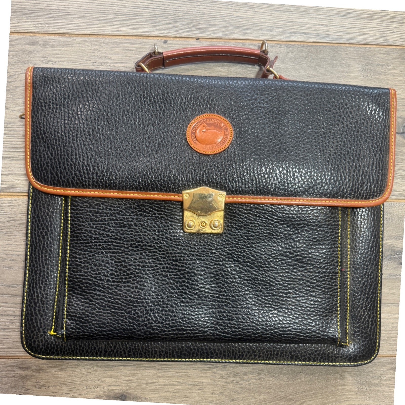 Vintage Dooney & Bourke Black Leather Briefcase Portfolio Bag Document Organizer