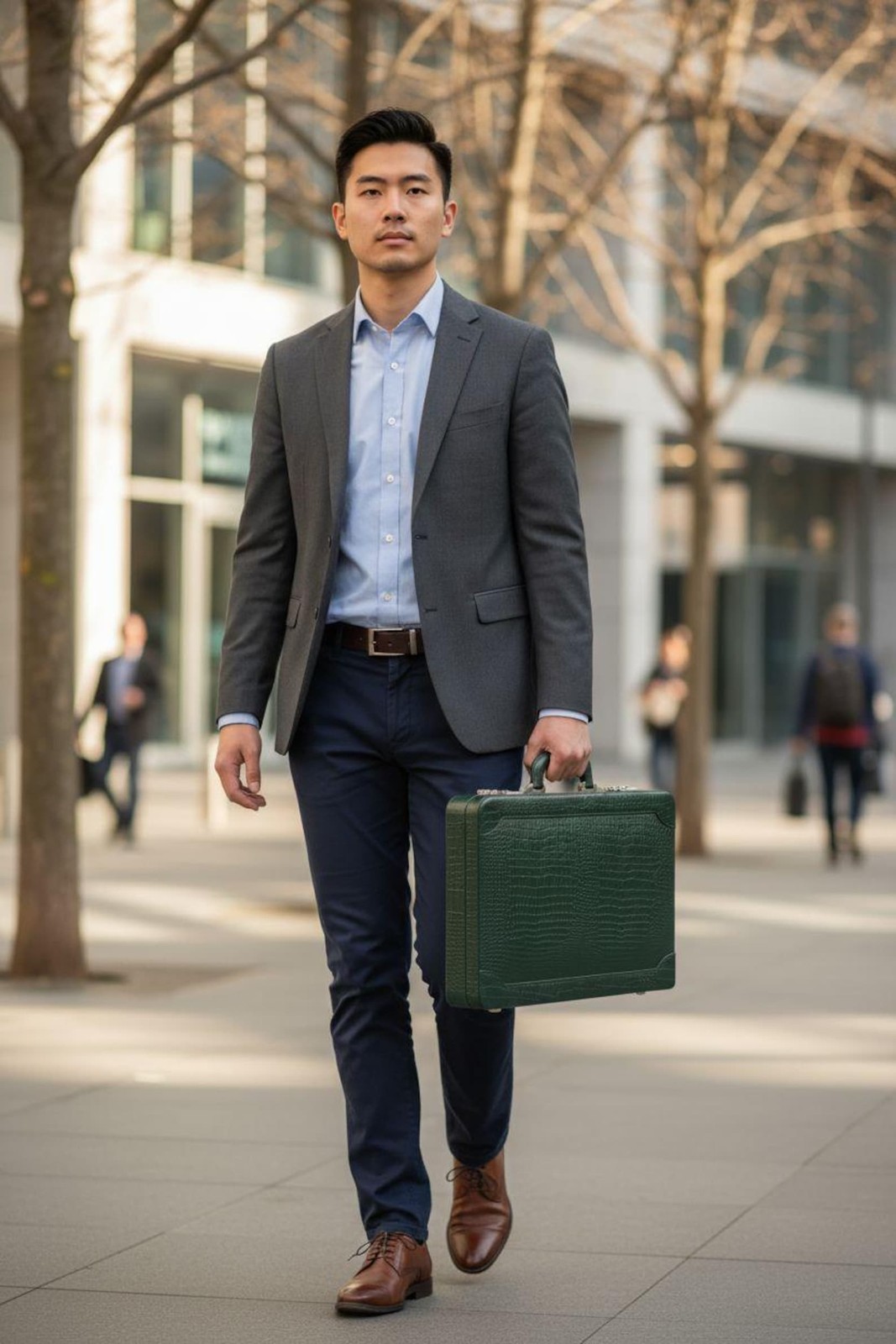 Croco Green Leather Briefcase for Men, 14″ Laptop Attache, Document Organizer