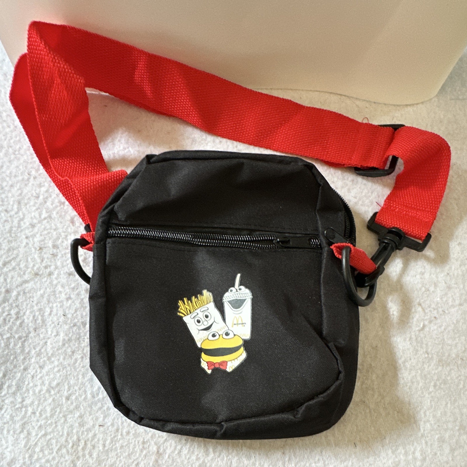 Hit McDonald’s Black/Red Small Crossbody Bag, Zip Closure, Adjustable Strap