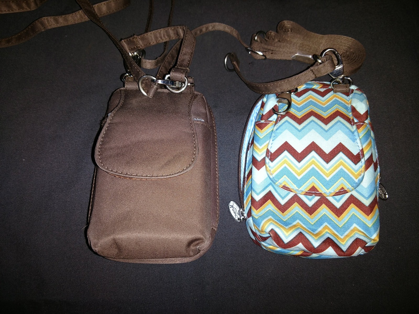 2 Standard Size Smartphone Bags with Straps Brown & Chevron