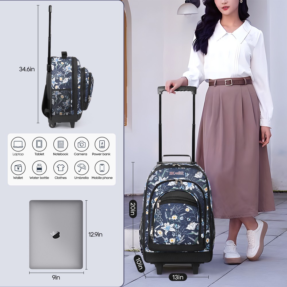 2 In 1 Carry On Travel Backpack 20″ Rolling Backpack With Wheel & Handle