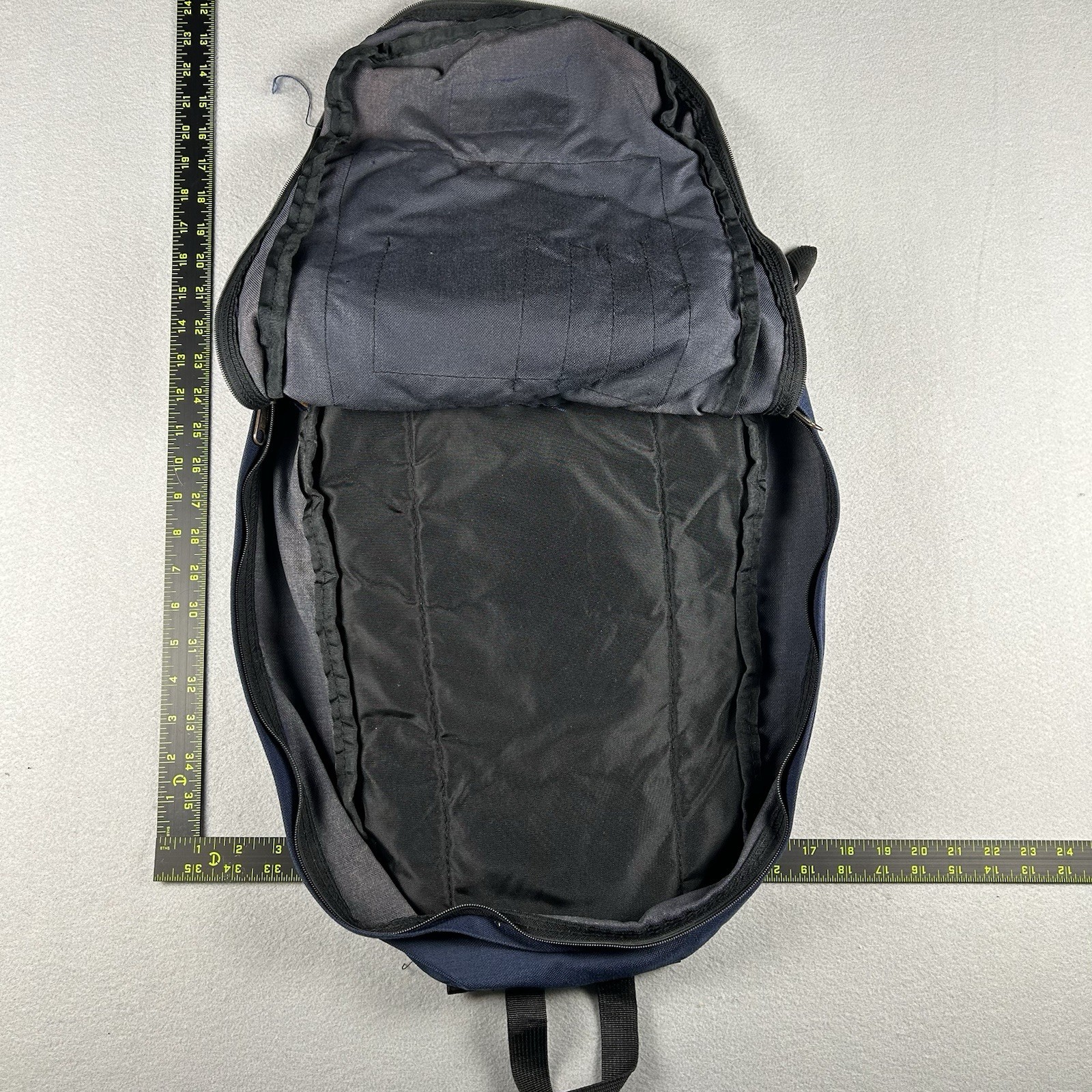 Jansport Backpack Navy Blue Suede Leather Bottom Cool Student Vintage Day Pack