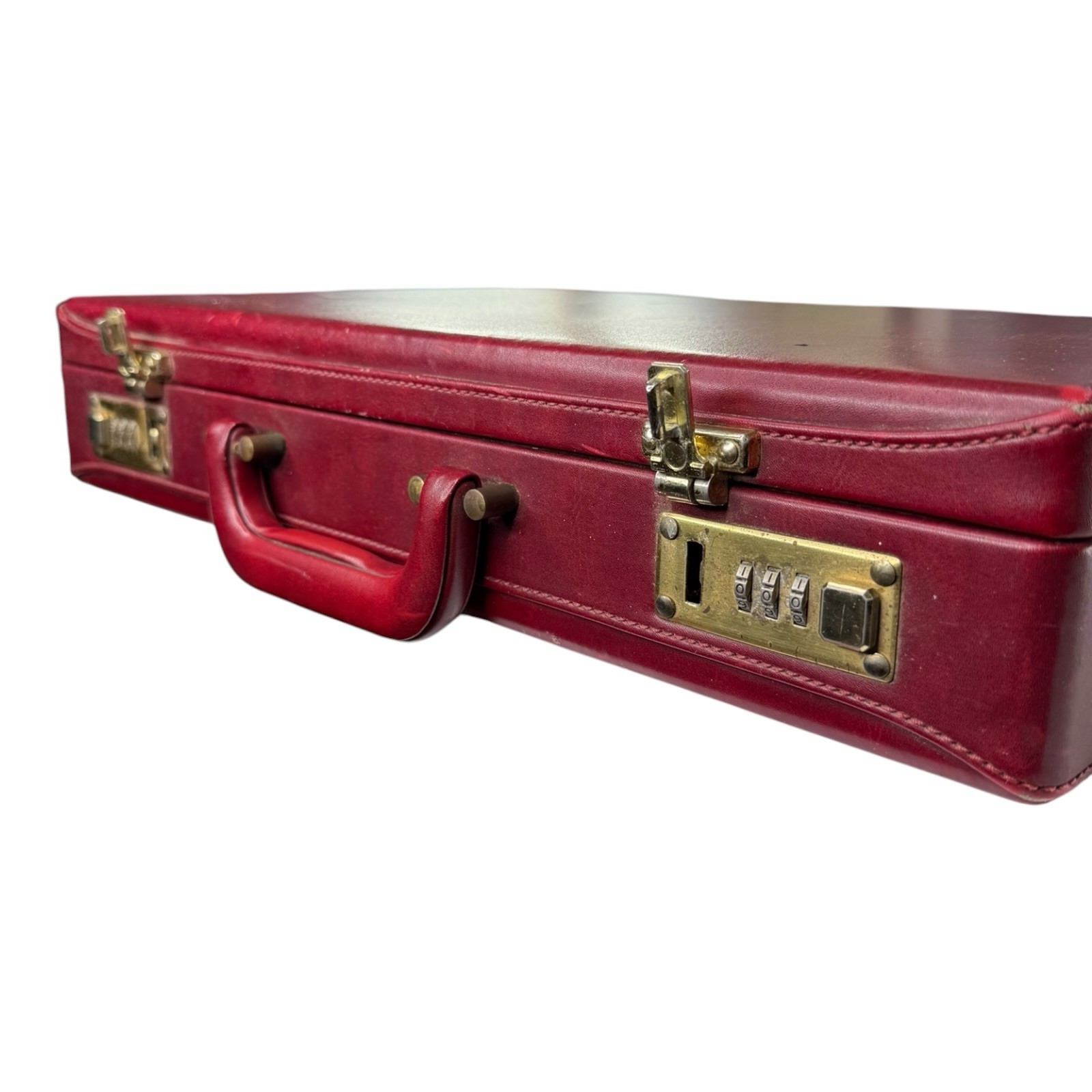 Vintage Burgundy Hard Shell Attache Briefcase Combination Lock Portfolio Case