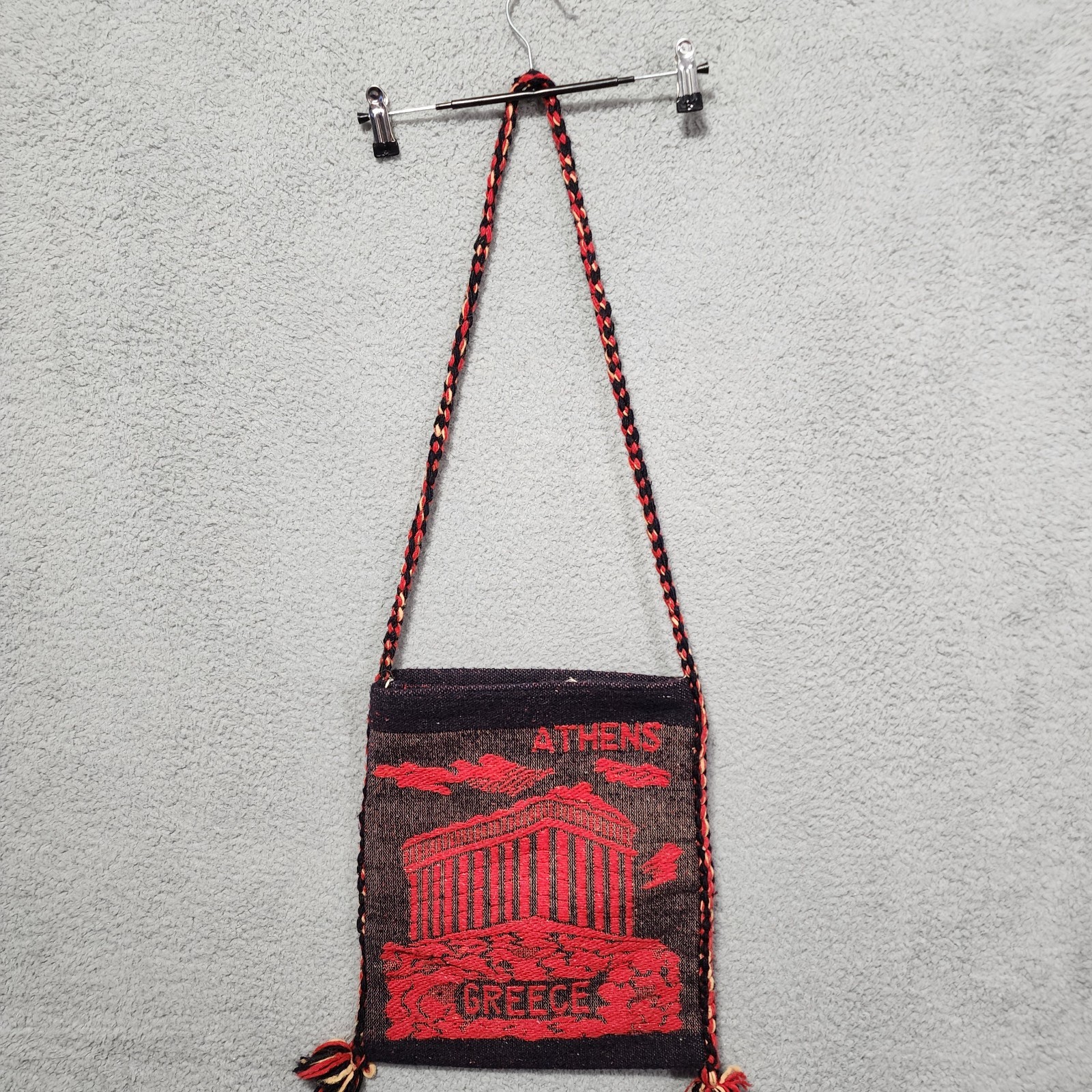 Vintage Messenger Bag Athens Greece Parthenon Woven Braided Strap Boho Hippie