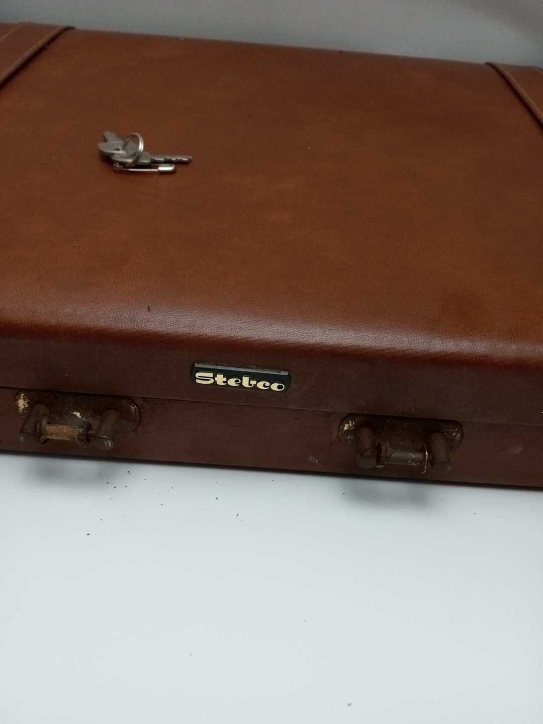 Vintage Stebco Business Briefcase Brown Leather Made In Spain Missing Handle