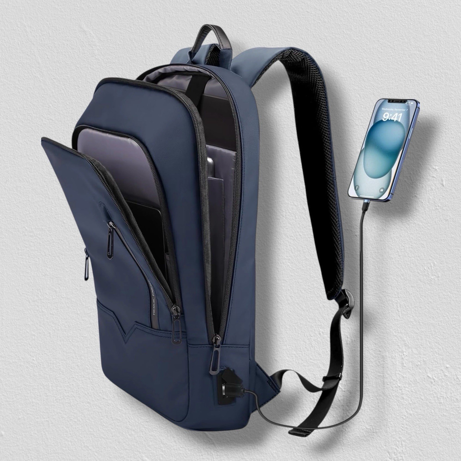 HK Backpack for Men Business Slim Backpack with USB Charger Computer Lightweight