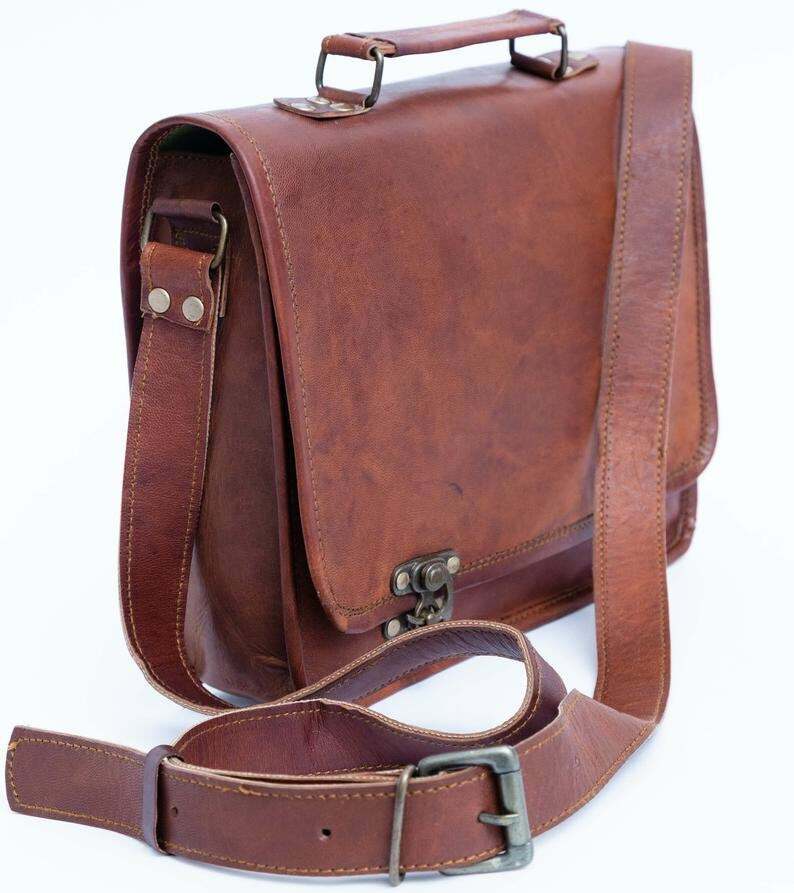 Vintage Genuine Brown Goat Leather Handmade Sling Handbag Cross body Satchel