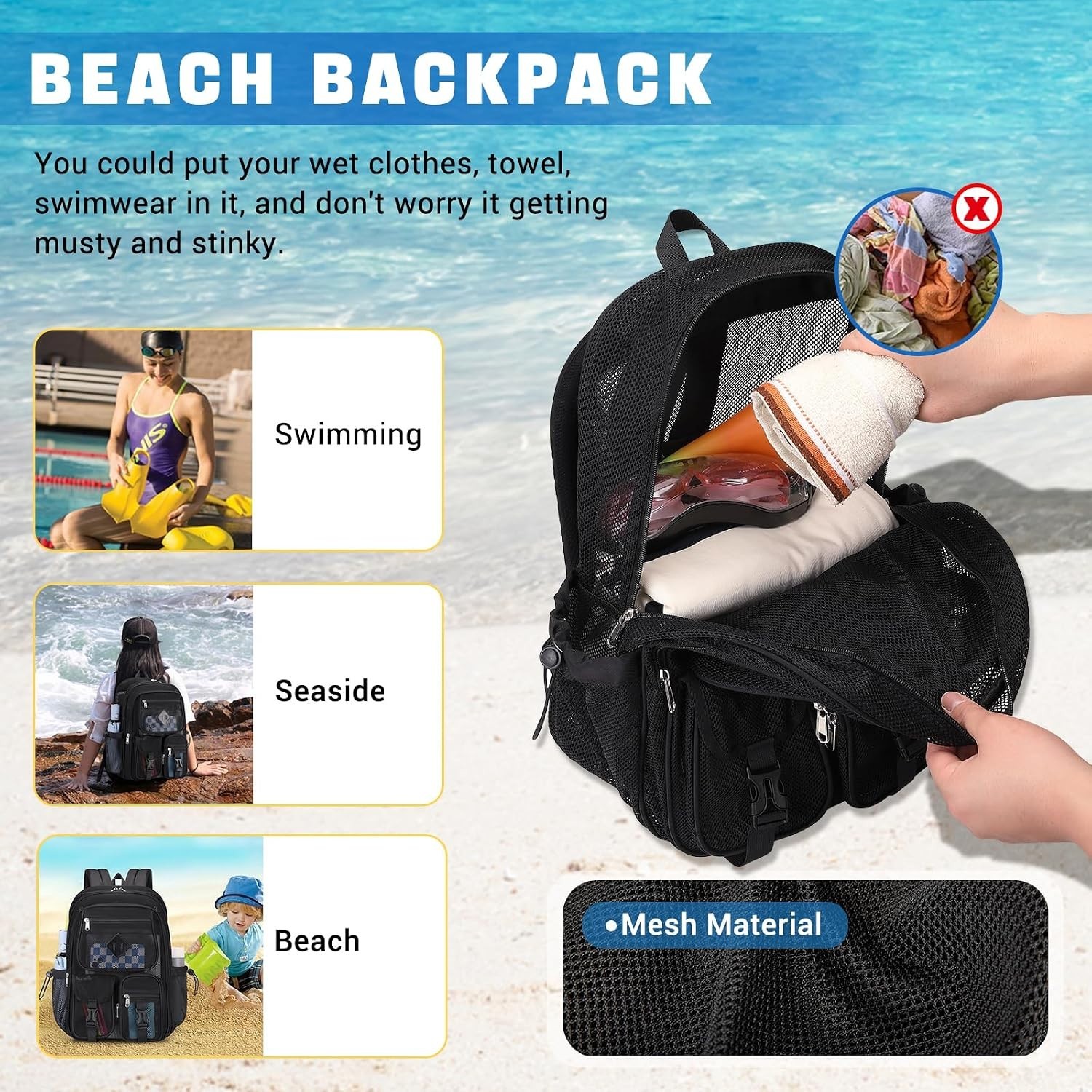 Breathable Semi-Transparent Mesh Backpack with Padded Straps for School & Sports
