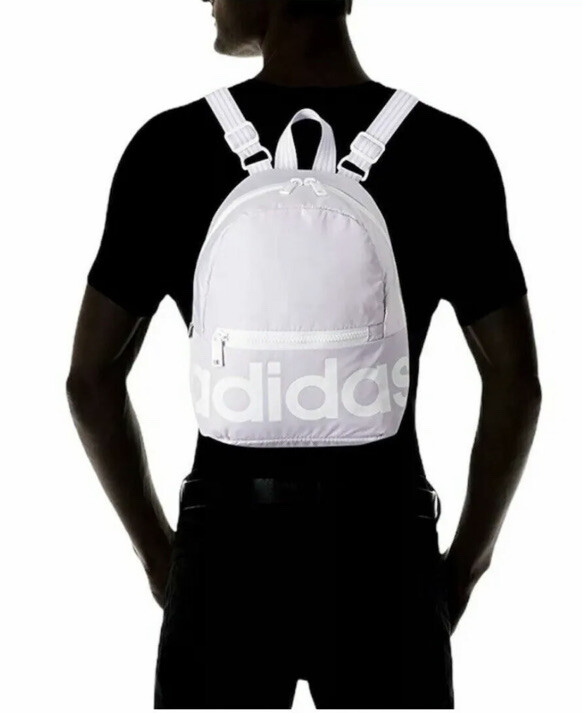 ADIDAS MINI LINEAR BACKPACK BAG BLACK WHITE GOLD 8.5″H x 10.5″W x 5″D NWT