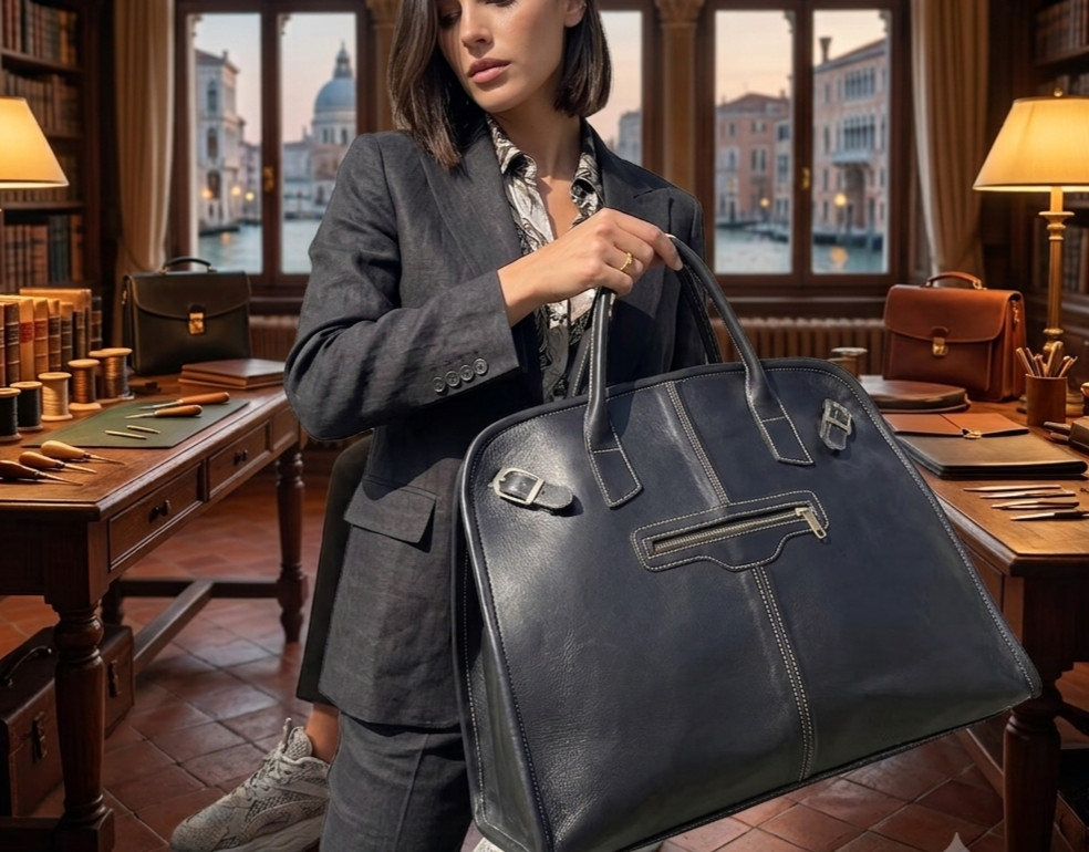 Handmade Genuine Leather Travel Bag Large Overnight Weekender Duffel Black