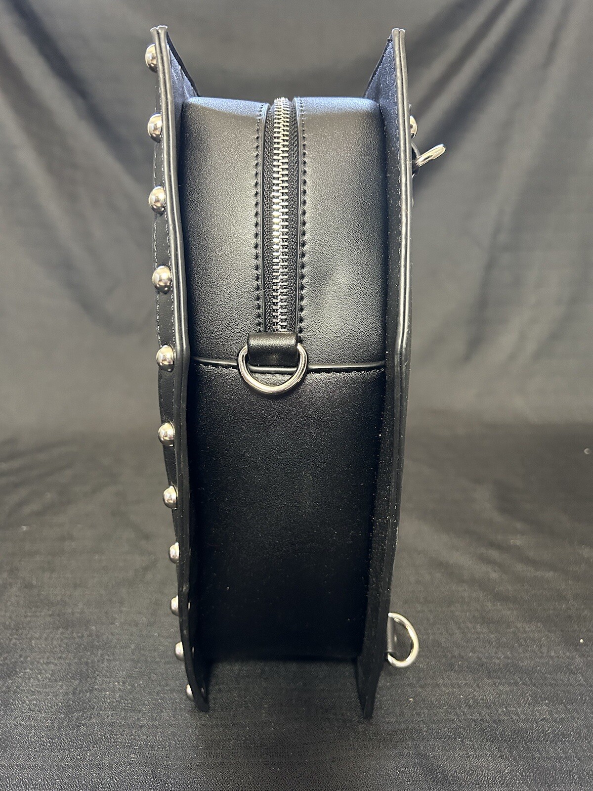 NEW! Black Leather Coffin Style Gothic Backpack w/ Embroidered & Metal Studs