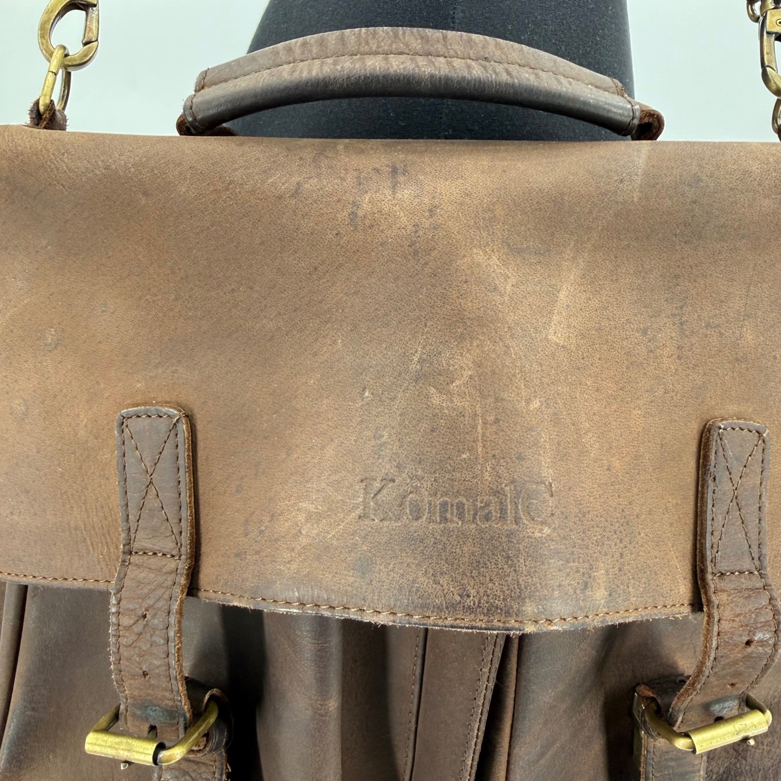 KomalC Brown Buffalo Leather Messenger Bag Satchel Laptop Briefcase Crossbody